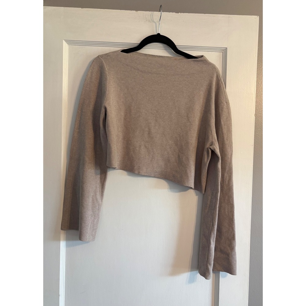 Theory Asymmetric Ribbed-Knit Long-Sleeve Top Size Medium